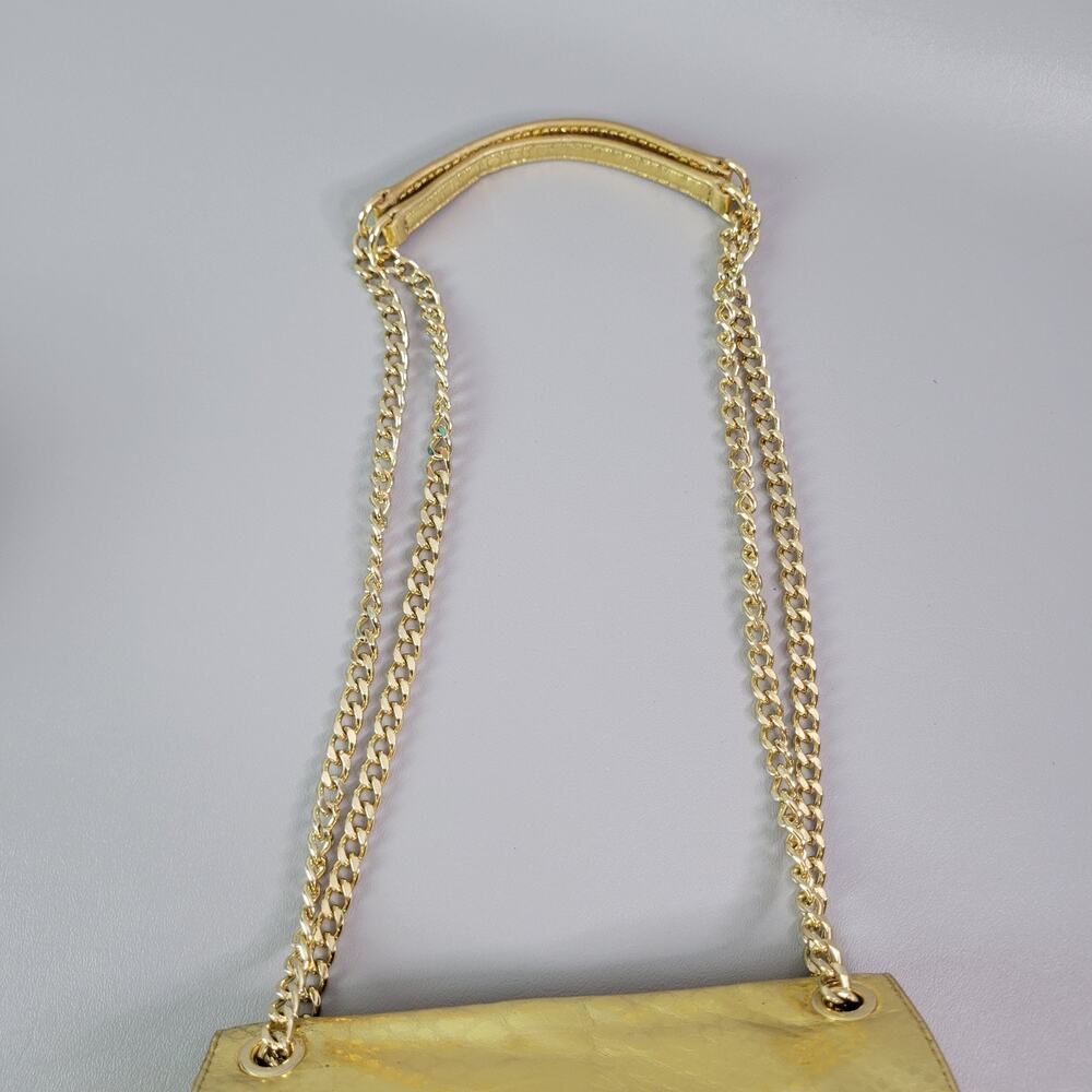 Michael Kors Mini Handbag Gold Snakeskin Embossed Chain Strap - Picture 12 of 15